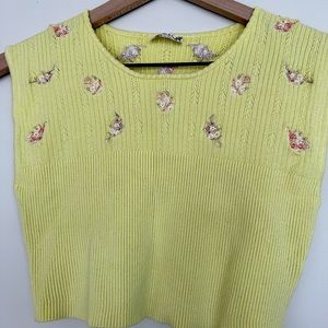 Free People Baby Yellow Knit and Embroidered Crop Tank
